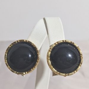 Vintage Gold & Black Liz Claiborne Clip Earrings